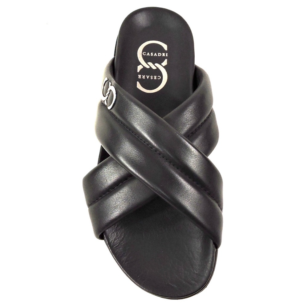 CASADEI 🇮🇹 MEN'S BLACK SOFT LEATHER FLAT SUMMER SANDALS
